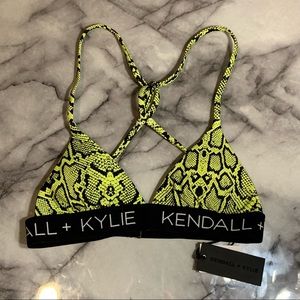 Kendall + Kylie Logo Brand Band Swimsuit Top Neon Yellow Snake - XS - NWT $99